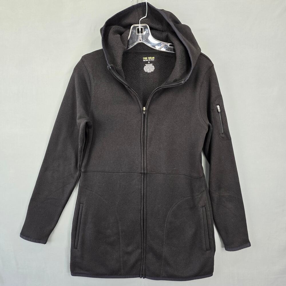 Tek Gear Black Knit Jacket Women's Size S Zip Multiple Pockets Hooded Light Coat